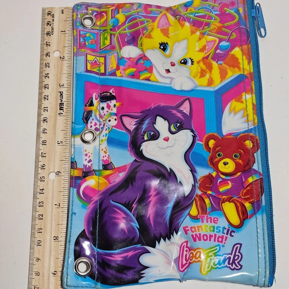 Lisa Frank 90s Playtime Kittens Cat Pencil Pals Case Bag Vintage 3 Ring Pouch
